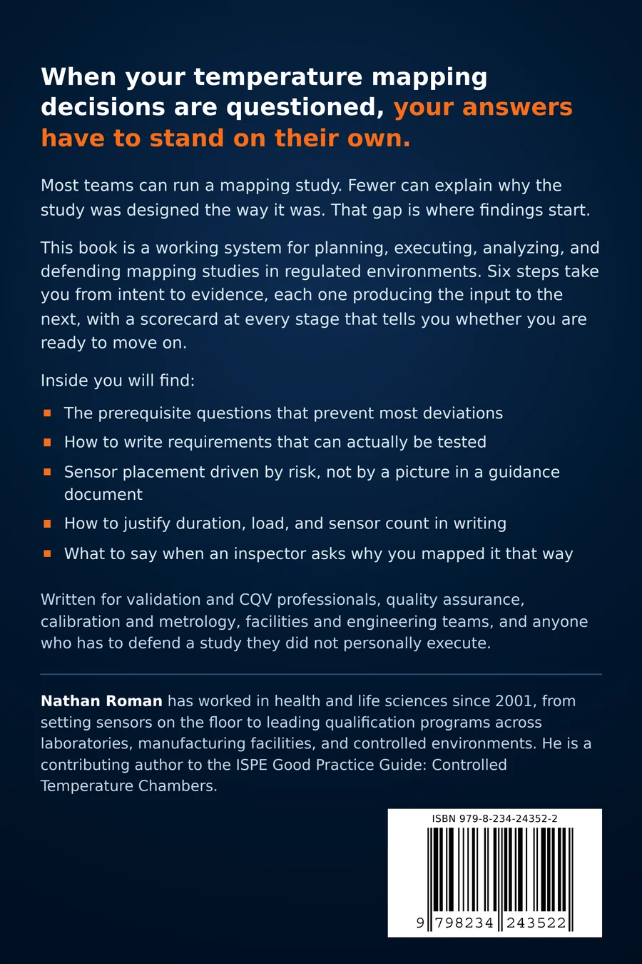 Back cover of Six Steps to Effective Temperature Mapping, with the book description and author biography